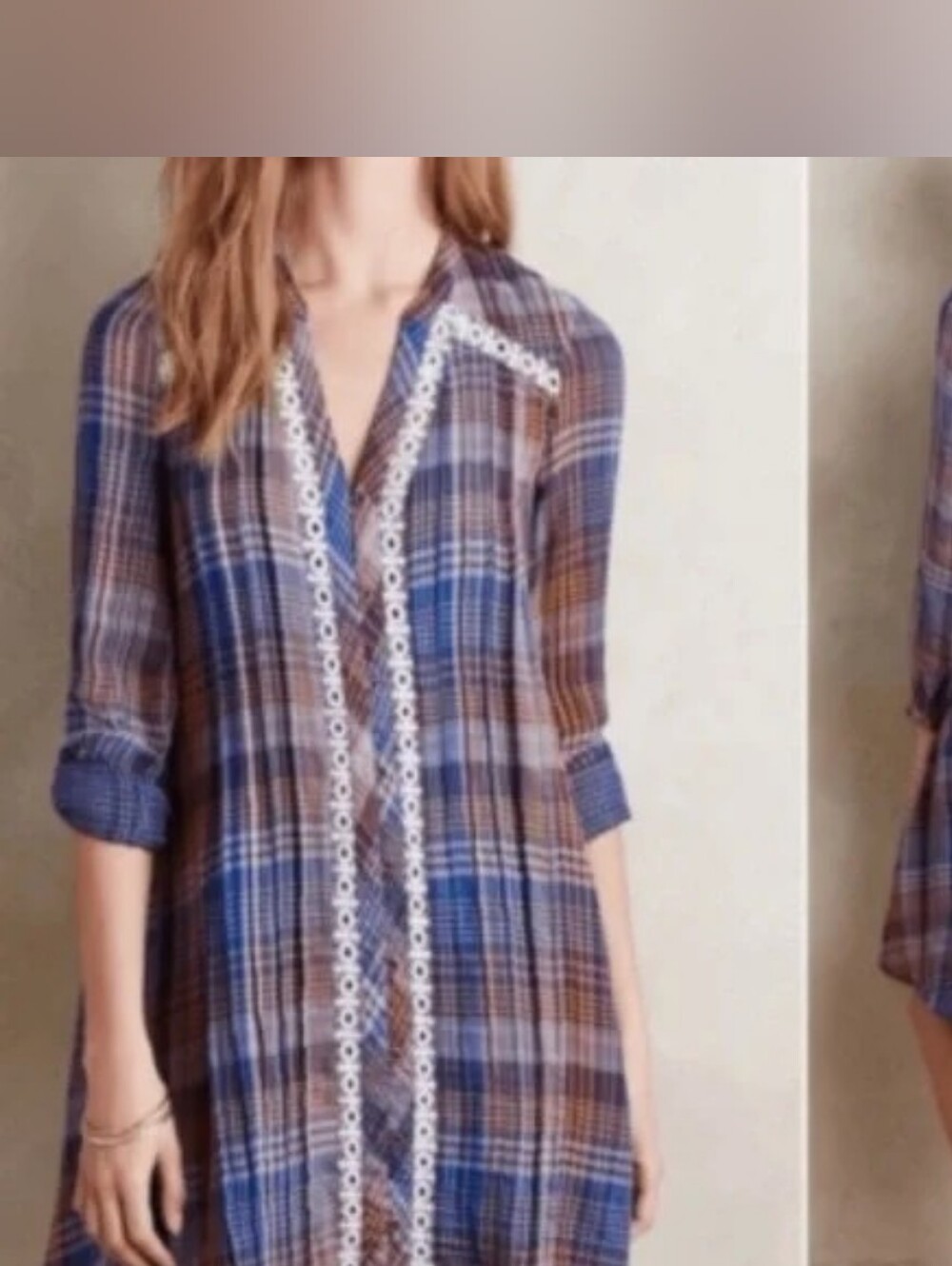 Holding Horses Plaid Crochet-Trim Tunic Top
